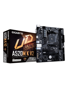 GIGABYTE Placa base A520M K V2 - Compatible con CPUs AMD Ryzen serie 5000 AM4, hasta 5100MHz DDR4 (OC), PCIe Gen3 x4 M.2, LAN Gb