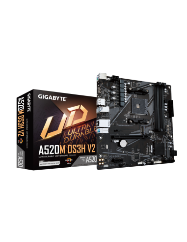 GIGABYTE Placa base A520M DS3H V2 - Soporta CPUs AMD Ryzen serie 5000 AM4, hasta 4733 MHz DDR4 (OC), PCIe 3.0 x16, LAN GbE, USB 