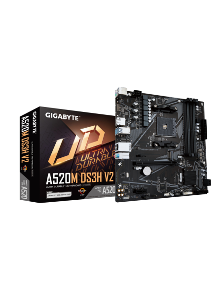 GIGABYTE Placa base A520M DS3H V2 - Soporta CPUs AMD Ryzen serie 5000 AM4, hasta 4733 MHz DDR4 (OC), PCIe 3.0 x16, LAN GbE, USB 