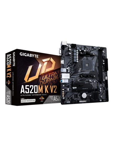GIGABYTE Placa base A520M K V2 - Compatible con CPUs AMD Ryzen serie 5000 AM4, hasta 5100MHz DDR4 (OC), PCIe Gen3 x4 M.2, LAN Gb