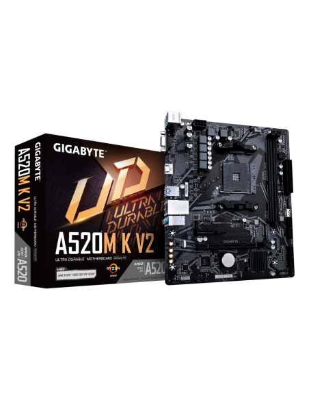 GIGABYTE Placa base A520M K V2 - Compatible con CPUs AMD Ryzen serie 5000 AM4, hasta 5100MHz DDR4 (OC), PCIe Gen3 x4 M.2, LAN Gb
