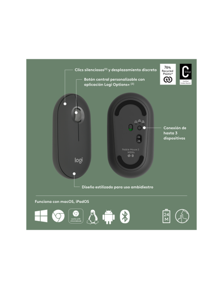 Logitech 910-007015 ratón Viajes Ambidextro RF Wireless + Bluetooth Óptico 4000 DPI