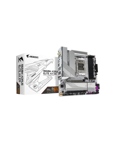 GIGABYTE B650M AORUS ELITE AX ICE Placa base - AMD Ryzen serie 9000, VRM de 12+2+2 fases, hasta 8000 MHz DDR5 (OC), 1xPCIe 5.0 +