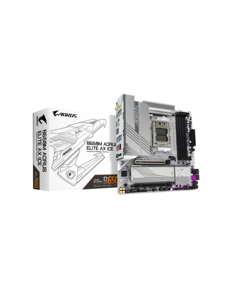GIGABYTE B650M AORUS ELITE AX ICE Placa base - AMD Ryzen serie 9000, VRM de 12+2+2 fases, hasta 8000 MHz DDR5 (OC), 1xPCIe 5.0 +