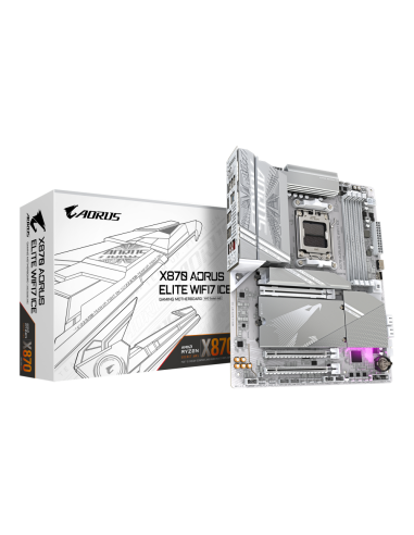 GIGABYTE X870 AORUS ELITE WIFI7 ICE Placa Base - Compatible con CPUs AMD Ryzen 9000, 16+2+2 fases VRM digital, hasta 8200MHz DDR