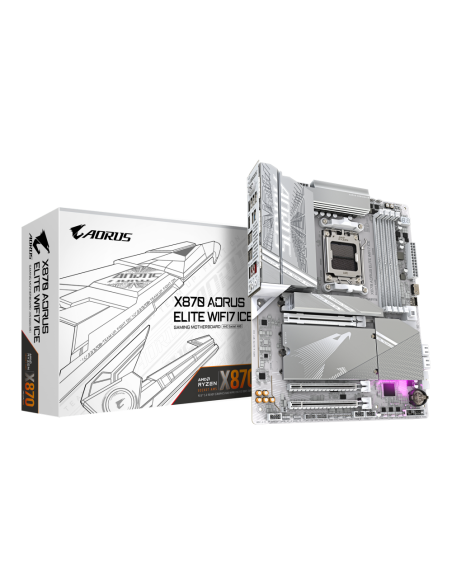 GIGABYTE X870 AORUS ELITE WIFI7 ICE Placa Base - Compatible con CPUs AMD Ryzen 9000, 16+2+2 fases VRM digital, hasta 8200MHz DDR
