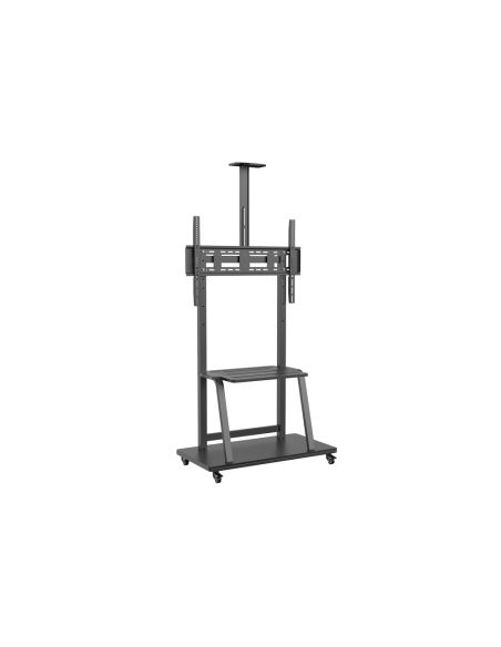 AISENS Soporte de Suelo ECO con Rueda, Bandeja para DVD y Soporte de Cámara para Monitor/TV 150Kg de 37-100, Negro
