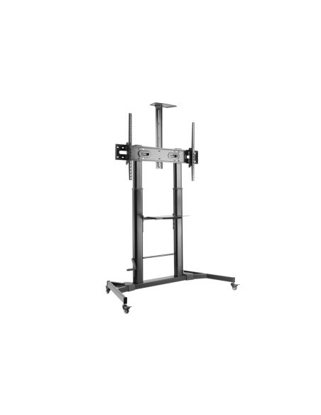 AISENS Soporte de Suelo ECO con Ruedas y Manivela, Bandeja para DVD y Soporte de Cámara para Monitor/TV 100Kg de 60-100, Negro