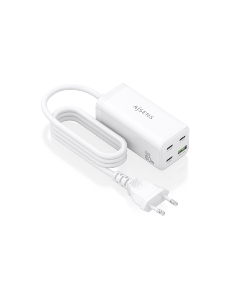 AISENS Cargador Sobremesa GaN 100W, 3x USB-C PD3.0 QC4.0 QC5.0, 1x USB-A QC3.0, Blanco