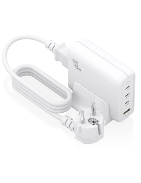 AISENS Cargador Sobremesa GaN 140W, 3x USB-C PD3.1 QC4.0 QC5.0, 1x USB-A QC3.0, Blanco
