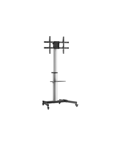 AISENS Floor Stand with Wheel, DVD Tray for Monitor/TV 50Kg from 37-86, Black-Silver