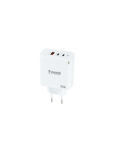 TooQ Cargador de Pared GaN 2USB-C/PD + USB-A/QC 65W, Blanco