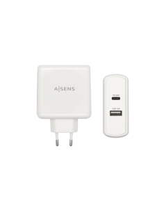 AISENS Cargador 57 W, 1x USB-C PD3.0 45 W, 1x USB-A 5 V / 2.4 A 12 W, Blanco