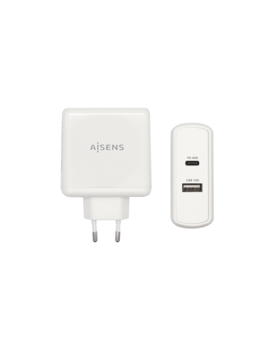 AISENS Cargador 57 W, 1x USB-C PD3.0 45 W, 1x USB-A 5 V / 2.4 A 12 W, Blanco