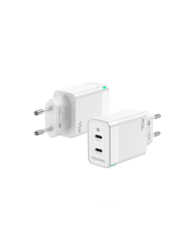AISENS Cargador Gan 45W, 2xUSB-C PD3.0 QC4.0, Blanco