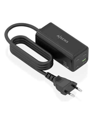 AISENS Cargador Sobremesa GaN 100W, 3x USB-C PD3.0 QC4.0 QC5.0, 1x USB-A QC3.0, Negro