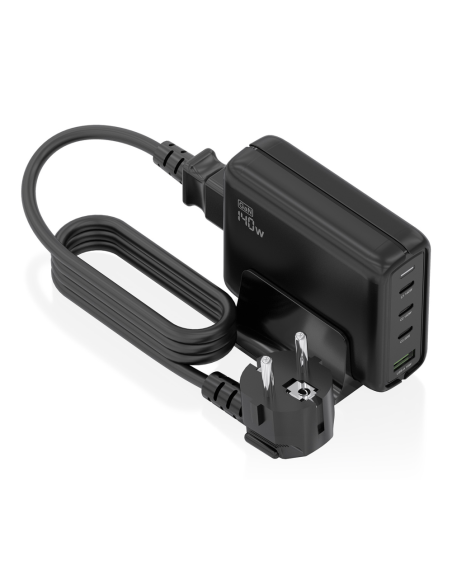 AISENS Cargador Sobremesa GaN 140W, 3x USB-C PD3.1 QC4.0 QC5.0, 1x USB-A QC3.0, Negro