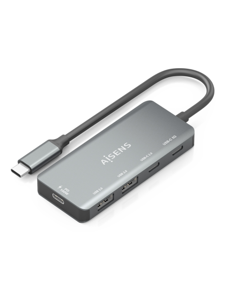 AISENS Hub USB 3.1 USB-C, USB-C/M-1xUSB-C PD 100W+1xUSB-C USB3.0/H+1xUSB-C USB2.0/H+2xUSB-A USB2.0/H, Gris, 15cm