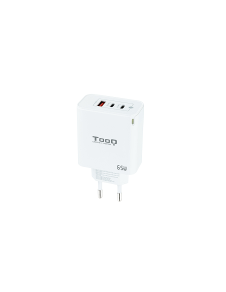 TooQ Cargador de Pared GaN 2USB-C/PD + USB-A/QC 65W, Blanco