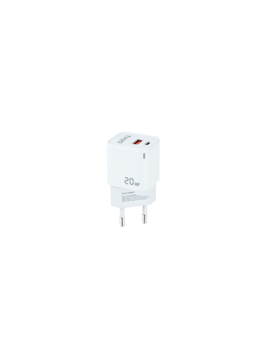TooQ Cargador de Pared USB-C/PD + USB-A/QC 20W, Blanco
