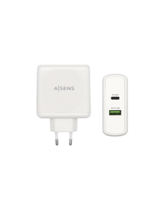 AISENS Cargador 48 W, 1x USB-C PD3.0 30 W, 1x USB-A QC3.0 18 W, Blanco