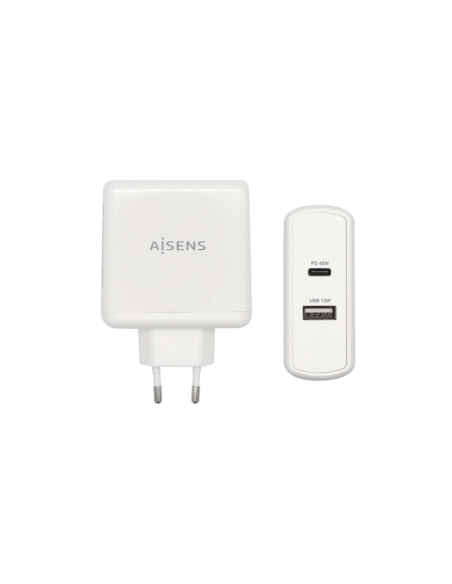 AISENS Cargador 57 W, 1x USB-C PD3.0 45 W, 1x USB-A 5 V / 2.4 A 12 W, Blanco