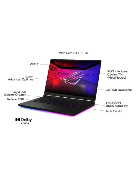 ASUS ROG Strix SCAR 18 G835LX-SA046W - Ordenador Portátil Gaming de 18" WQXGA 240Hz (Intel Core Ultra 9 275HX, 64GB RAM, 4TB SSD