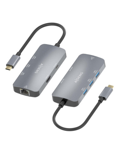 AISENS USB-C Dock 6 En 1, USB-C a 1xHDMI, 1xRJ45, 3xUSB-A, 1xUSB-C PD, Gris, 15cm