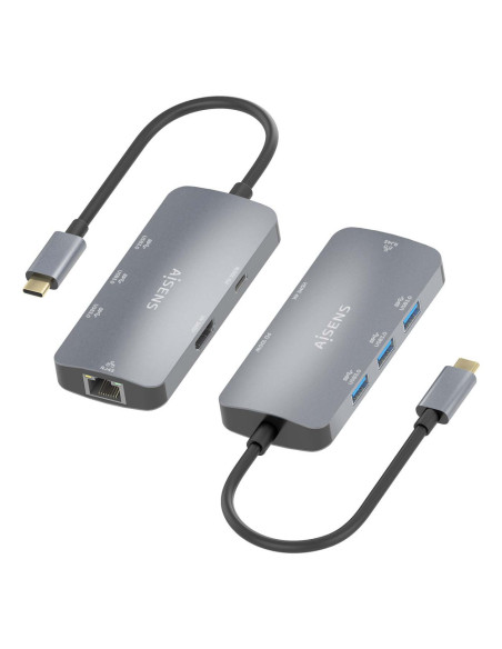 AISENS USB-C Dock 6 En 1, USB-C a 1xHDMI, 1xRJ45, 3xUSB-A, 1xUSB-C PD, Gris, 15cm