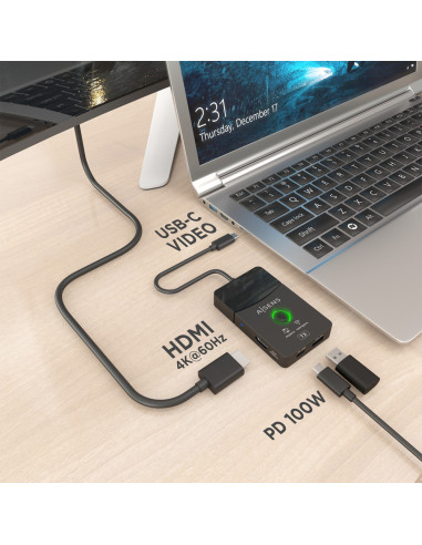 AISENS Docking USB-C a HDMI 1080P@60Hz (Inalámbrico) 30M, 1xHDMI 4K60HZ (Cable) 2xUSB-C 1xUSB-A 1xUSB-C PD 100W, Negro