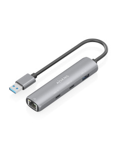 AISENS USB3.0 Dock USB-A A Ethernet Gigabit + Hub 2xUSB-C+1xUSB-A, Gris, 15cm