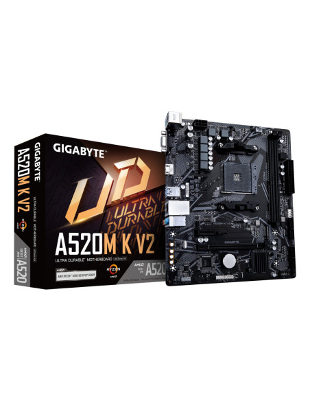 GIGABYTE Placa base A520M K V2 - Compatible con CPUs AMD Ryzen serie 5000 AM4, hasta 5100MHz DDR4 (OC), PCIe Gen3 x4 M.2, LAN Gb