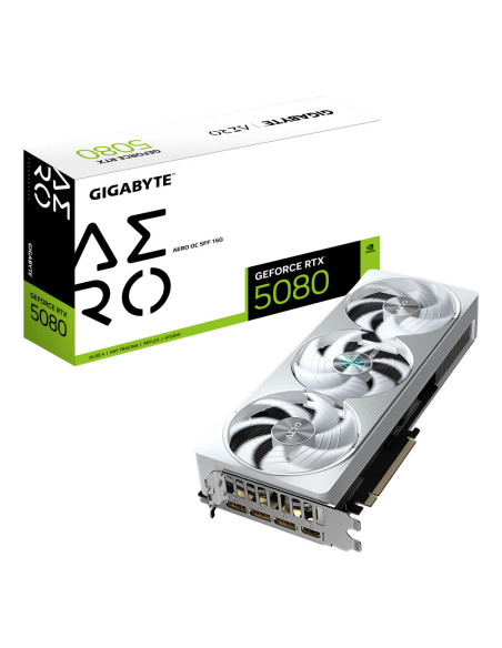 GIGABYTE GeForce RTX 5080 AERO OC SFF 16G Tarjeta Gráfica - 16GB GDDR7, 256 bits, PCI-E 5.0, 2730MHz Core Clock, 3 x DisplayPort