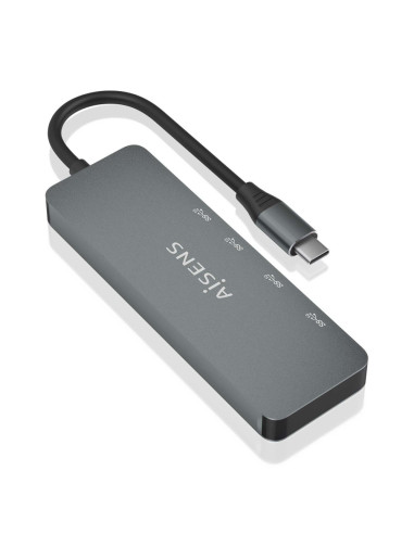AISENS Hub USB 3.2 Gen2 10G USB-C, USB-C/M-2xUSB-C/H-2xUSB-A/H, Gris, 15cm
