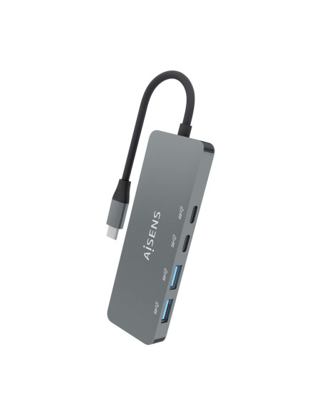 AISENS Hub USB 3.2 Gen2 10G USB-C, USB-C/M-2xUSB-C/H-2xUSB-A/H, Gris, 15cm
