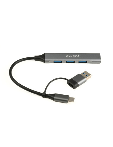 Ewent EW1154 hub de interfaz USB 3.2 Gen 1 (3.1 Gen 1) Type-A + Type-C Gris