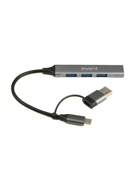 Ewent EW1154 hub de interfaz USB 3.2 Gen 1 (3.1 Gen 1) Type-A + Type-C Gris