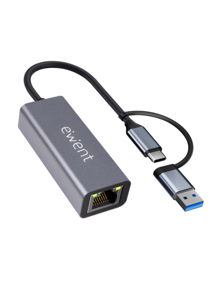 Ewent EW9819 hub de interfaz USB 3.2 Gen 1 (3.1 Gen 1) Type-A + Type-C 1000 Mbit/s Gris