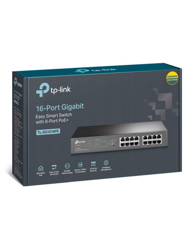 TP-Link TL-SG1016PE Gestionado L2 Gigabit Ethernet (10/100/1000) Energía sobre Ethernet (PoE) 1U Negro