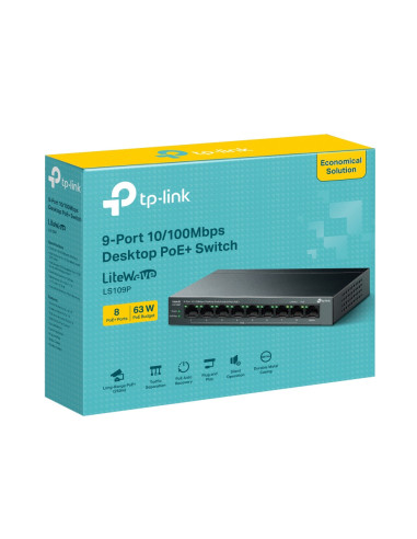TP-Link LiteWave LS109P switch No administrado Fast Ethernet (10/100) Energía sobre Ethernet (PoE) Negro