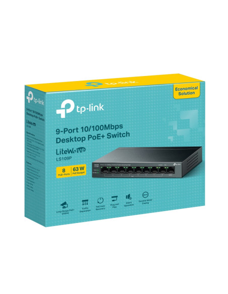TP-Link LiteWave LS109P switch No administrado Fast Ethernet (10/100) Energía sobre Ethernet (PoE) Negro