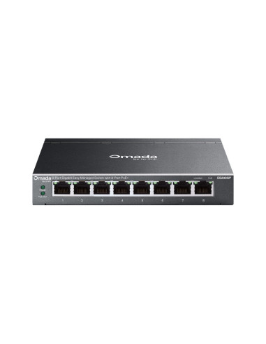 TP-Link Omada ES208GP switch Gestionado L2 Gigabit Ethernet (10/100/1000) Energía sobre Ethernet (PoE) DIN rail Negro
