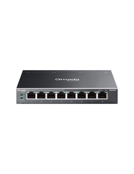TP-Link Omada ES208GP switch Gestionado L2 Gigabit Ethernet (10/100/1000) Energía sobre Ethernet (PoE) DIN rail Negro