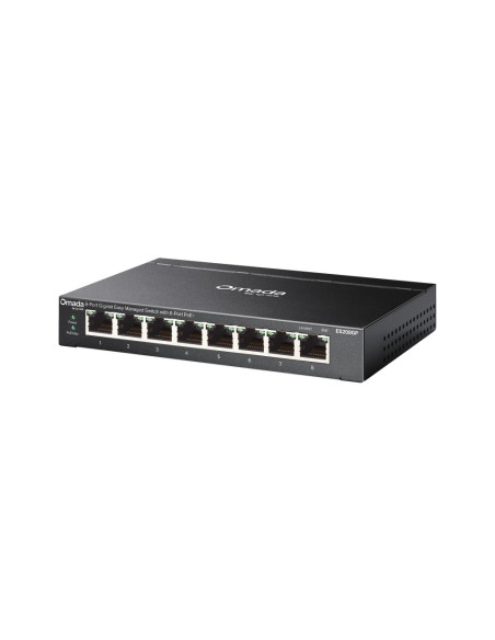 TP-Link Omada ES208GP switch Gestionado L2 Gigabit Ethernet (10/100/1000) Energía sobre Ethernet (PoE) DIN rail Negro