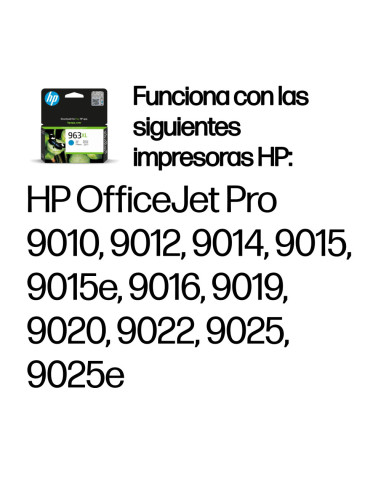 HP Cartucho de tinta Original 963XL cian de alta capacidad