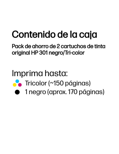 HP Pack de ahorro de 2 cartuchos de tinta original 301 negro/Tri-color