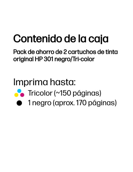 HP Pack de ahorro de 2 cartuchos de tinta original 301 negro/Tri-color