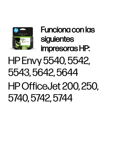 HP Cartucho de tinta original 62XL de alta capacidad tricolor