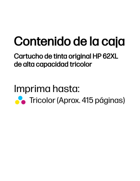 HP Cartucho de tinta original 62XL de alta capacidad tricolor