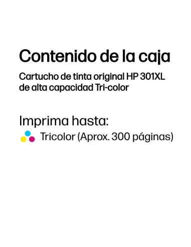 HP Cartucho de tinta original 301XL de alta capacidad Tri-color